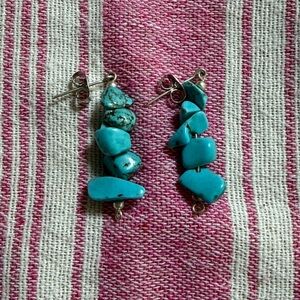 Handmade Turquoise Chip Drop Earrings – Natural Stone Boho Dangles